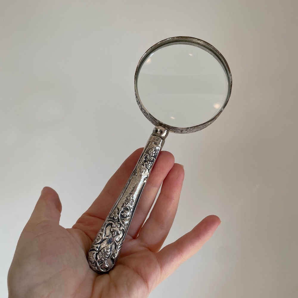 Antique American Sterling Silver Magnifying Glass Rococo Floral Ornate Handle
